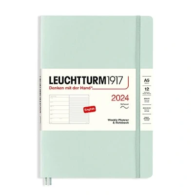 Image de LEUCHTTURM1917 367776 Agenda semainier et bloc notes à couverture souple Medium (A5) 2024, 12 mois, vert menthe, anglais