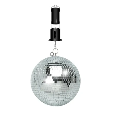 Image de Boule à Facettes Argentée 40cm FXLab avec deux points de suspension Matériau Léger Mirroir Poli + Moteur piles