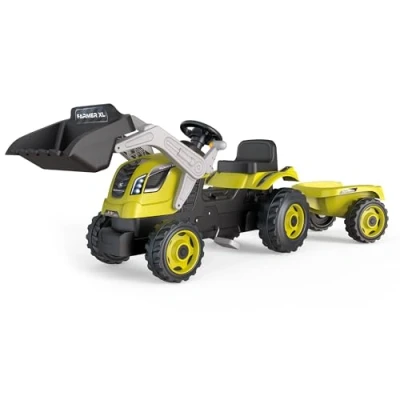 Image de Smoby Tracteur Farmer Max + Remorque Tractopelle Enfant Siège Ajustable Volant avec Klaxon 710132