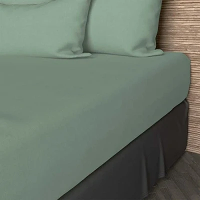 Image de Soleil d&#039;ocre, Drap Housse, Coton 57 Fils, Vert, 140x190 cm