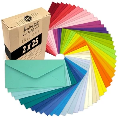 Image de Japun 50 enveloppes colorées dans un set (2 x 25 couleurs) en papier, enveloppe sans fenêtre DIN long 220 110 mm 120 g/m² coloré
