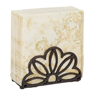 Image de Relaxdays Porte Serviettes de Table, 33x33cm cm, Stable Motifs Fleurs, Fonte Fer, Range Serviettes, Gris