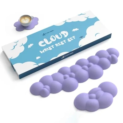 Image de ATTACK SHARK Cloud Clavier Souris Repose Poignet avec Ensemble de Dessous Verre,Ergonomique, Base Antidérapante, Support Coussin Ultra Doux pour une Frappe Confortable/Jeu Violet