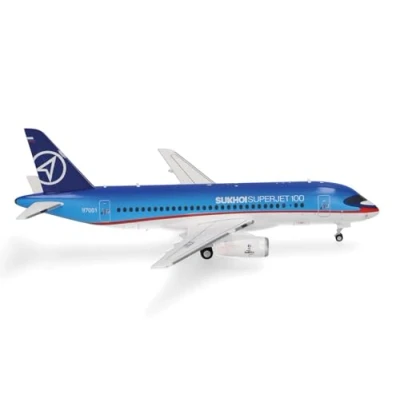 Image de Herpa Maquette Avion Sukhoi Civil Aircraft Superjet 100 97001, echelle 1/200, Model, pièce de Collection, d&#039;avion Con Support, Figurine Metal
