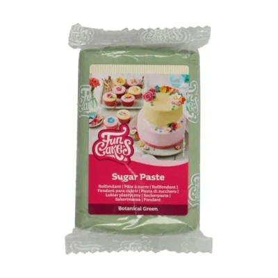 Image de FunCakes Pâte à Sucre Botanical Green: Facile utiliser, lisse, flexible, douce et pliable, parfaite pour la décoration de gâteaux, Halal, casher sans gluten. 250 g