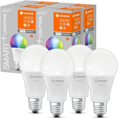 Image de LEDVANCE SMART+ WIFI LED lamp, frosted look, 9.5W, 1055lm, classic bulb shape with E27 base, adjustable white light, dimmable, app or voice control, life of up to 20,000 HR, paquete de 4