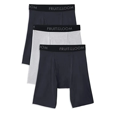 Image de Fruit of the Loom Men&#039;s 3 Pack Breathable Long Leg Boxer Brief, Cotton Mesh Assorted, Small