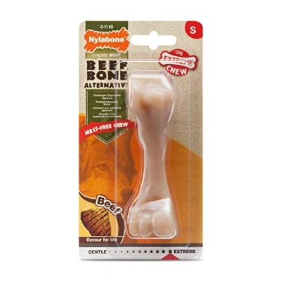 Image de Nylabone Alternative sous forme d’os de bœuf, jouet à mâcher qui ne laisse aucun dégâts, arôme pour les petits Chiens (jusqu’à 11 kg), mâchouillage puissant/extrême