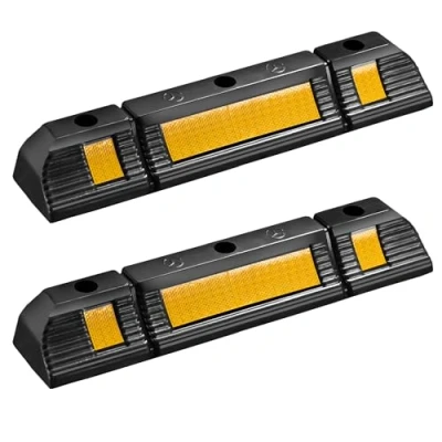 Image de Wiltec 2x butée de roue 60 x 12 8 cm en Caoutchouc 2,5 kg/pièce avec Réflecteurs Aide au stationnement Stop roues pour Parkings, Garages