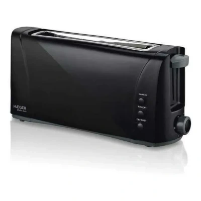 Image de HAEGER Dark Sun Toaster in Schwarz, Multifunktions 1000W, Extra Langes Öffnungsfach (4,2 cm), elektronischer Wahlschalter mit 6 Positionen und Krümelschublade. Funktioniert LED Licht