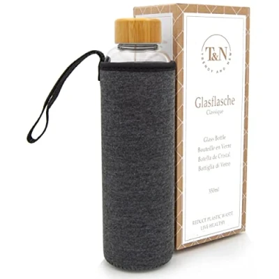 Image de T&amp;N Bouteille en verre 500ml Gourde 0,5l avec housse néoprène d&#039;eau anti fuite borosilicate plus épais adapté pour l&#039;acide carbonique
