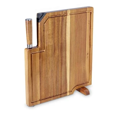 Image de ECHTWERK 3 en I Set de Couteaux Cuisine/Planche à découper Acacia avec aiguiseur intégré et Couteau Chef (20cm)/ Planche Service pour Cuisiner