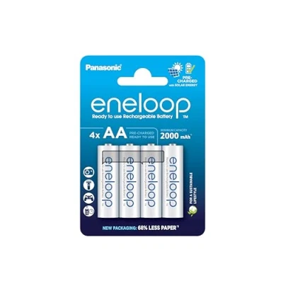 Image de eneloop, Piles Rechargeables AA/Mignon, Lot de 4, capacité Min. 2000 mAh, Ni MH, prêt à l&#039;emploi, jusqu&#039;à Fois, Emballage sans Plastique, Standard, Blanches