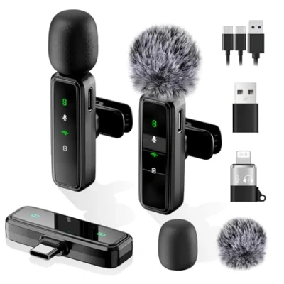 Image de Home X Lot de 2 microphones cravate sans fil pour iPhone, iPad, téléphone Android, avec suppression du bruit, micro à clipser USB C enregistrement vidéo, entretien Vlog, TikTok YouTube