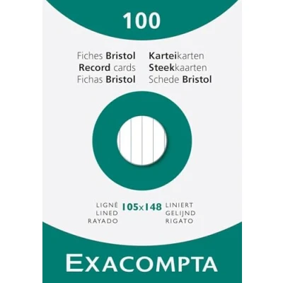 Image de Exacompta Réf. 13809B Carton de 10 étuis 100 fiches bristol lignées non perforées format 105 x 148 mm couleur blanc