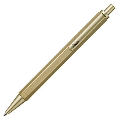 Image de RHODIA 9360C Stylo Bille Rechargeable scRipt Corps Hexagonal en Aluminium Brossé Or Pointe Rétractable à Haute Précision 0,7 mm, Encre Noire Collection