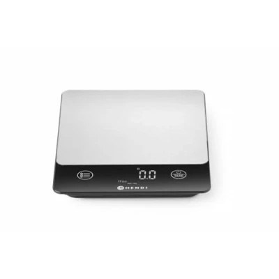 Image de HENDI Balance de cuisine numérique, écran digital LED et tactile, max. 10 kg, rechargeable IP67 résistant à l&#039;eau la poussière, 160x210x(h)19 mm, ABS, acier inoxydable