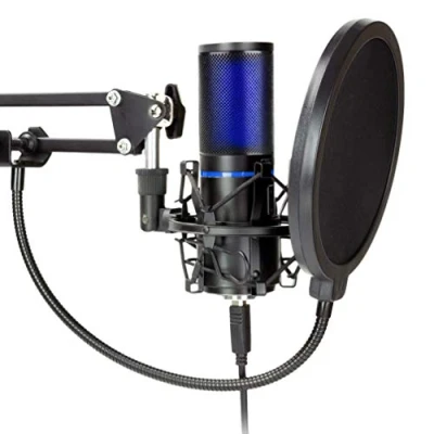 Image de Microphone USB STRMD, écran vert, montage antichoc, pied de micro pour trépied, à ciseaux, filtre anti pop et pare vent idéal Zoom, Skype, Podcast, Twitch YouTube
