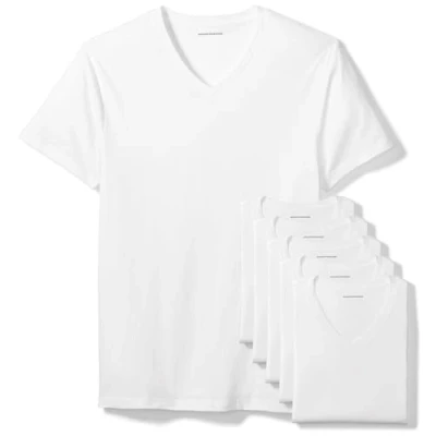 Image de Amazon Essentials Maillot de Corps avec col en V Homme, Lot 6, Blanc, M