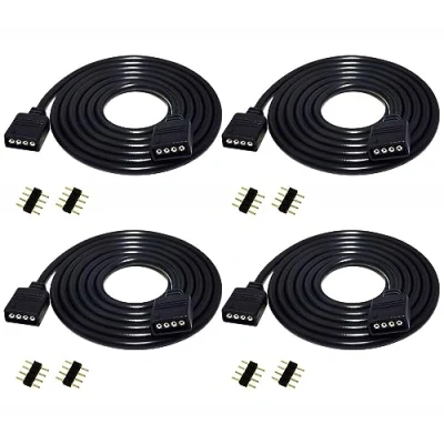 Image de LitaElek 4pcs 1m Câble d&#039;extension Bande LED RGB Rallonge de Ruban Extension Cable 4 Broches Extenseur Stripe Connector Connecteur pour SMD 5050 3528 2835 Strip, Noir