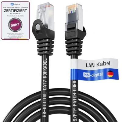 Image de HB DIGITAL 2 m Câble Ethernet LAN CAT 7 S/FTP PiMF LSZH AWG26 Réseau avec Connecteurs RJ45 6A 10 Gbits/s 600 MHz Idéal pour Panneau de Brassage Serveurs PC Laptop Smart TV DSL Noir
