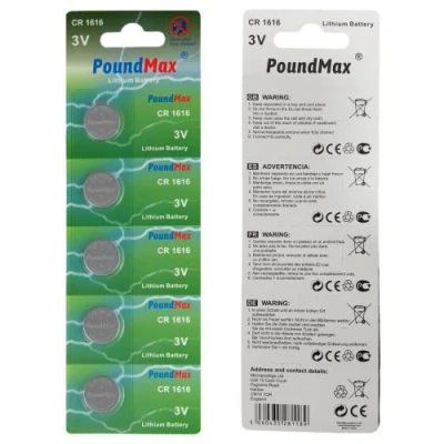 Image de PoundMax 1616 Lot de 5 Piles Bouton au Lithium CR1616 DL1616 3 V