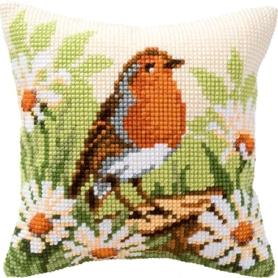 Image de Vervaco Kit coussin au point de croix Rouge gorge,Multicolore