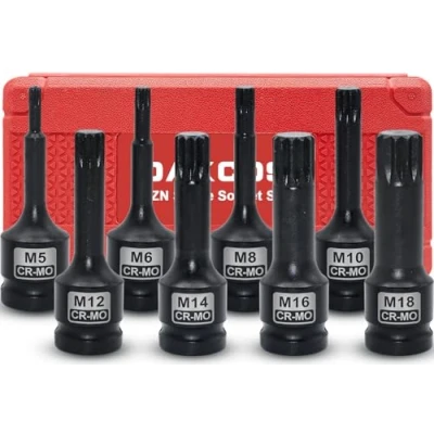Image de DAKCOS Douille XZN Lot de 8 douilles 1/2&quot; à choc dents multiples M5 M18, en CR MO