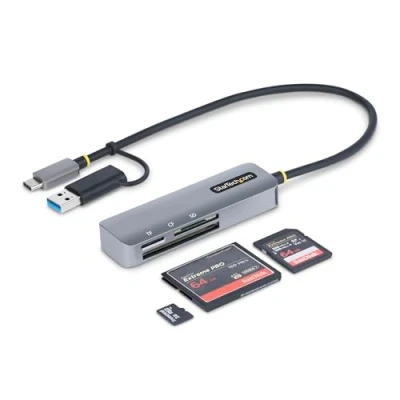 Image de StarTech.com Lecteur de Cartes Mémoire Multi Média, SD/microSD/CompactFlash, Adaptateur Portables USB 5Gbps, C/USB A Compatible avec Tous Les OS