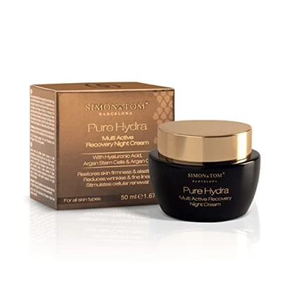 Image de Simon&amp;Tom Pure Hydra Crème Visage Nuit Anti âge et Raffermissante Acide Hyaluronique Cellules Souches de Pomme Argan Huile d’Argan Bio qualité suisse Sans paraben/50ml Made in Spain