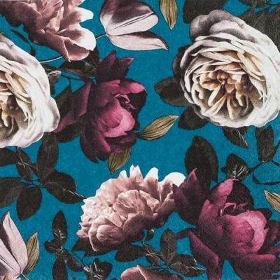 Image de Lot de 20 serviettes table Motif fleurs sur bleu foncé Vintage Bricolage Neutre Intemporel Décoration Decoupage Technique 33 x cm