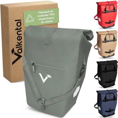 Image de Valkental Sacoche vélo 2 en 1 TPU écologique 100% imperméable Compartiments Pratiques Volume Flexible de 23 à 28L avec Compartiment pour Ordinateur Portable Vert