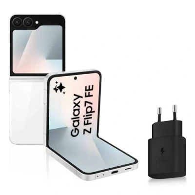 Image de Samsung Galaxy Z Flip7 FE, Smartphone Android 5G avec AI, 256 Go, Chargeur Secteur Rapide 25W Inclus, déverrouillé, Blanc, Version FR