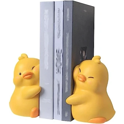 Image de Eivdru serre livres de canard dessin animé, mignons, canards mignons étreignant des en résine pour étudiants, manuels scolaires (jaune)