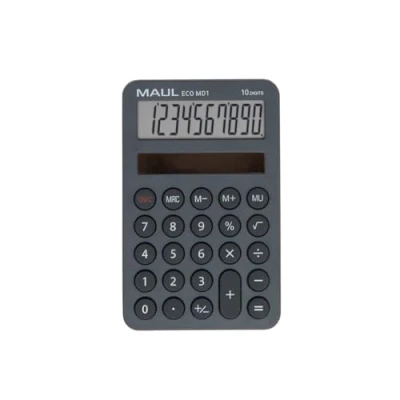 Image de MAUL Eco Calculatrice MD 1 Solaire avec 10 Chiffres et 5 Fonctions en 60% Plastique recyclé de Bureau Blauer Engel/uz116 Gris
