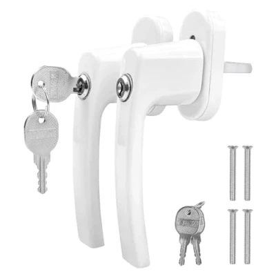Image de Avesteir 2 PCS Poignée de fenetre à clé en aluminium, poignee fenêtre verrouillable Pour Sécurité Enfant, porte avec Vis, toutes les fenêtres et portes balcon (Blanc)