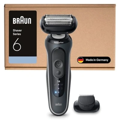 Image de Braun Rasoir Electrique Homme Series 6 62 G1200SI Gris, Etanche, Lames Flexibles Pour Raser Doucement La Barbe et Le Visage, 2 Modes De Rasage, Tondeuse Précision, Coffret Avec Brosse Nettoyage