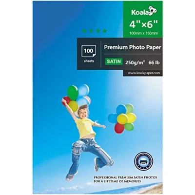 Image de KOALA Papier photo Satiné 4x6 pouces, 10x15 cm, 250g/m², 100 feuilles avec couche de résine avancée satinée qualité supérieure pour imprimante à jet d&#039;encre Canon Hp Epson