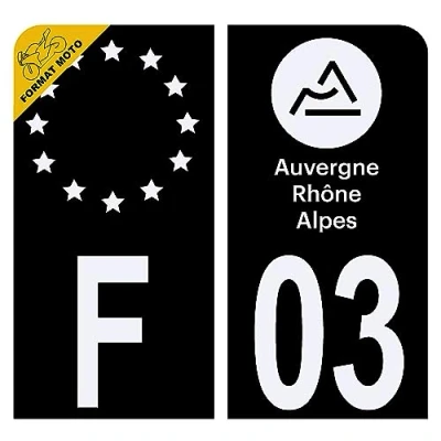 Image de HADEXIA Autocollant Sticker Plaque d&#039;immatriculation Moto Département 03 Allier Noir Plexiglas