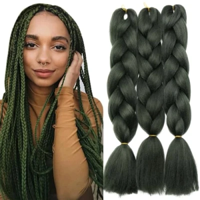 Image de TESS 60 cm Meches Pour Tresses Africaine Vert foncé Meche Cheveux 100g/pièce Tresse 1 Pièces Rajout (Vert 1paquet)