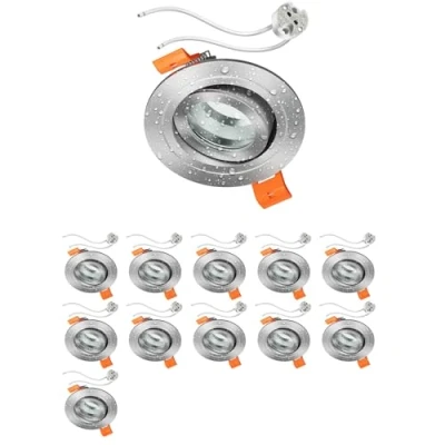 Image de ledscom.de 12 pièces cadre d&#039;encastrement au plafond ERID pour salle de bain, local humide, IP44, rond, orientable, aluminium mat, douille GU5.3 incluse