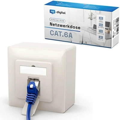 Image de hb digital 1 Prise réseau CAT 6a pour CAT.8, CAT.7, CAT.6A, CAT.6, CAT.5 avec port RJ45 de données universelle EIA/TIA 568A&amp;B 8P8C Gigabit Ethernet RAL9010 blanc pur