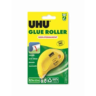 Image de UHU Roller de Colle non permanent façon permanente et repositionnable, rapide, propre, précis instantané, sans solvants, transparent, 8,5 m x 6,5 mm