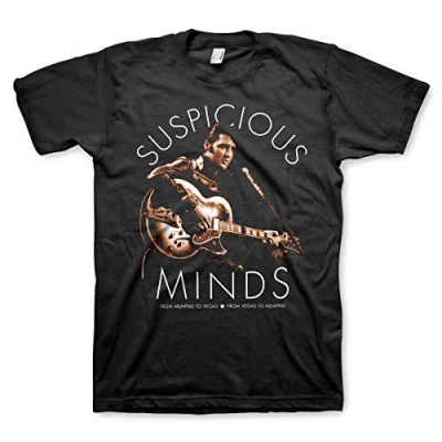 Image de ELVIS PRESLEY Officiellement sous Licence Suspicious Minds T Shirt pour Hommes (Noir), Large