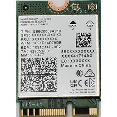 Image de Intel Killer BE200 1750x &amp; BT 5.4 Carte Wi Fi 7 avec interface M.2. pcie Key E pour processeurs Latence ultra faible idéale les jeux Blanc/vert