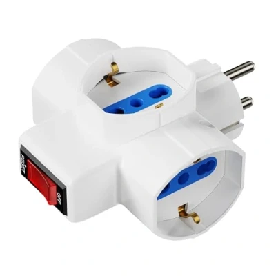 Image de Ewent Triple Adaptateur de Puissance, Multiprise 3 en 1 avec Interrupteur on/Off, Positions Universelles Schuko 10/16A, Fiche 2P+T 16A combinées aux Normes allemandes et françaises, 3500W
