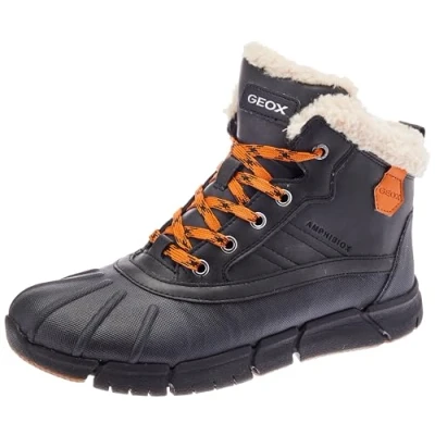 Image de Geox J Flexyper BOY B ABX Bottines à lacets pour enfants, Taille: 28, Black/orange Matière synthétique / textile