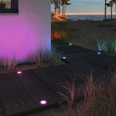 Image de Paulmann 94751 Plug &amp; Shine Encastré de Sol LED Floor Smart Home Zigbee Rond IP67 2W 65lm gradable 70mm Acier Inoxydable RGBW résistant à l&#039;eau mer, Métal, 2 W