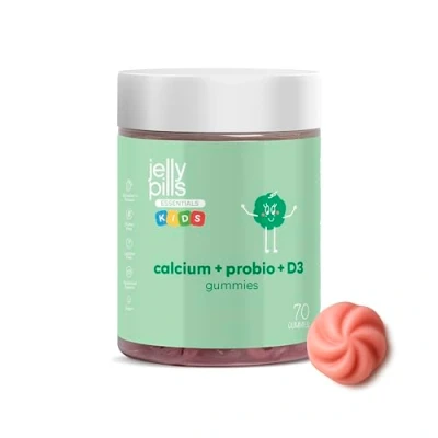Image de Jelly Pills® Kids Gummies Calcium &amp; Probiotiques avec Vit D3 et K2 Enfants 70 gommes végétaliennes à la fraise pour les os, muscles dents 1 milliard d&#039;UFC Sans sucre ajouté 2 moi