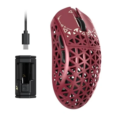 Image de ATTACK SHARK R5 Ultra Souris Gaming sans fil HyperSpeed Fibre de Carbone, Ultralégère 39g, Filaire 2,4 G/BT/USB C, Capteur PAW3950MAX, Fréquence d&#039;Interrogation 8KHz, 42Kppp, Windows/Mac Rouge